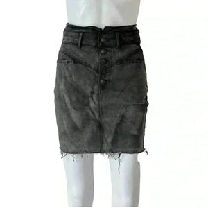 Express Super High Waisted Button Fly Raw Hem Denim Skirt